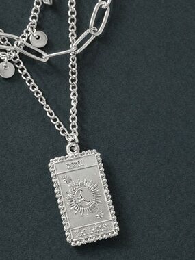 🌙✨ Moon Tarot Card Multi-Strand Layered Chain Necklace Silver | OS